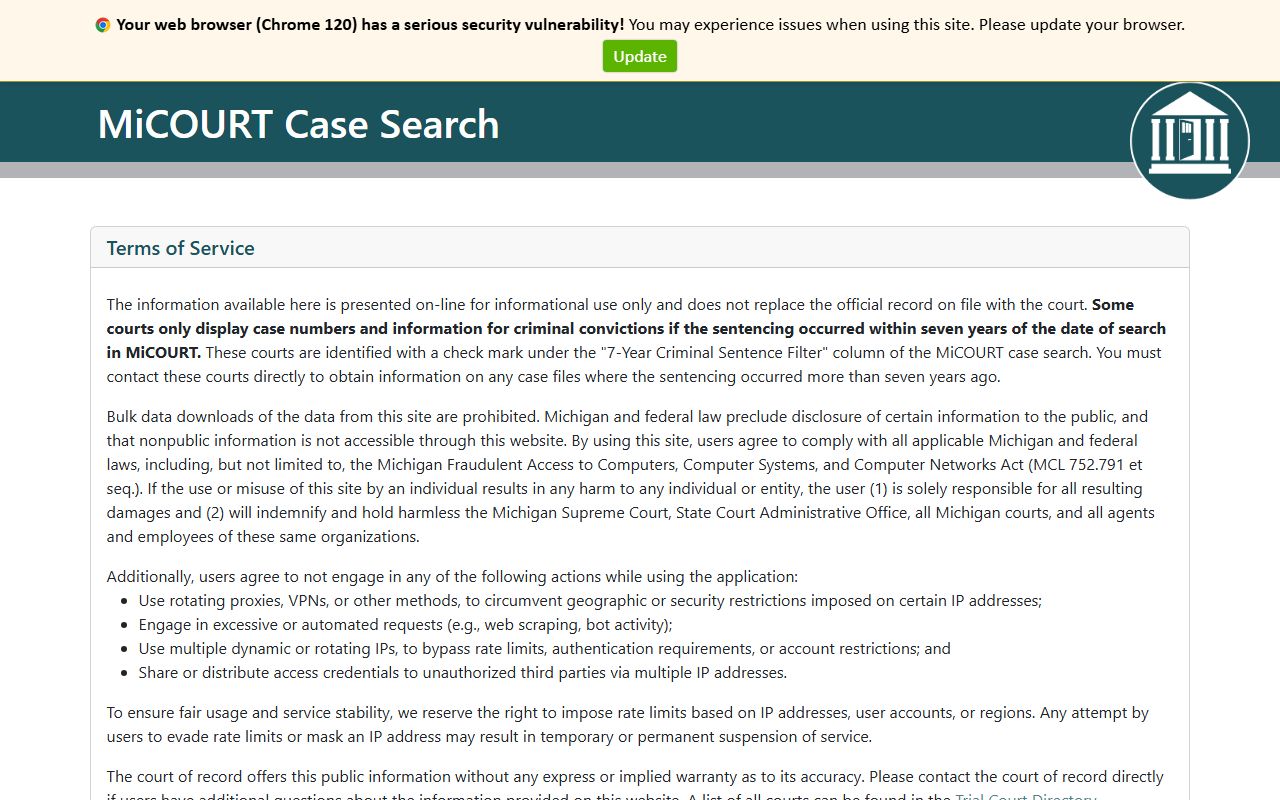 Muskegon County court records after arrest MiCOURT case search portal