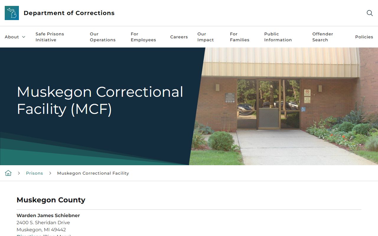 Muskegon Correctional Facility MDOC page for state prison inmate lookup context
